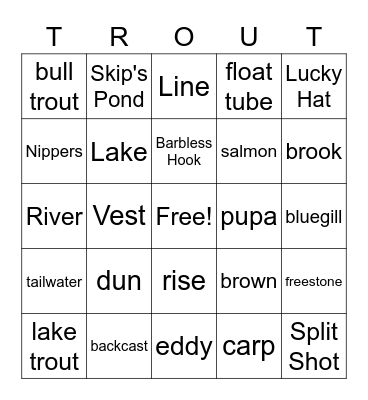 FLY FISHING TERM BINGO Card