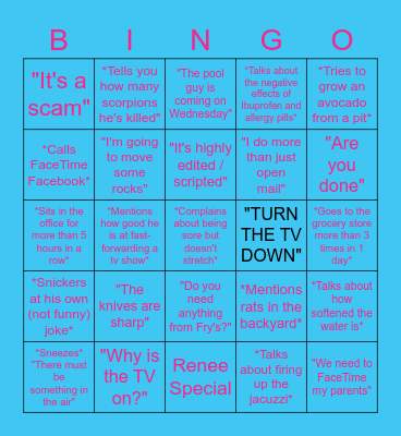 Sorry Dad Bingo Card