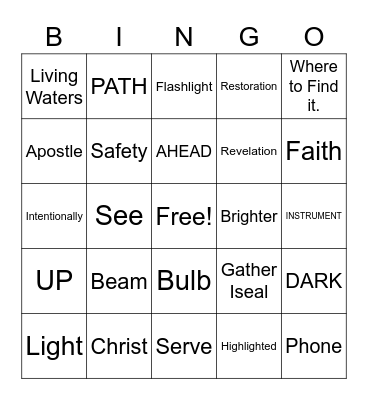 Let Your Light Shine Bingo Card