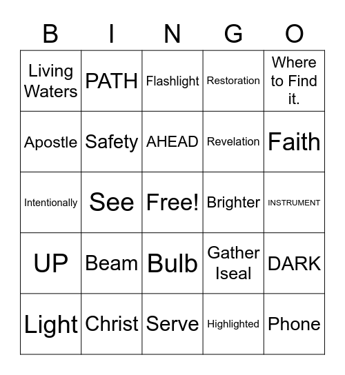 Let Your Light Shine Bingo Card