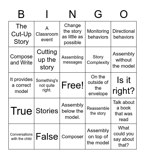 Cut-It-Up Bingo Card