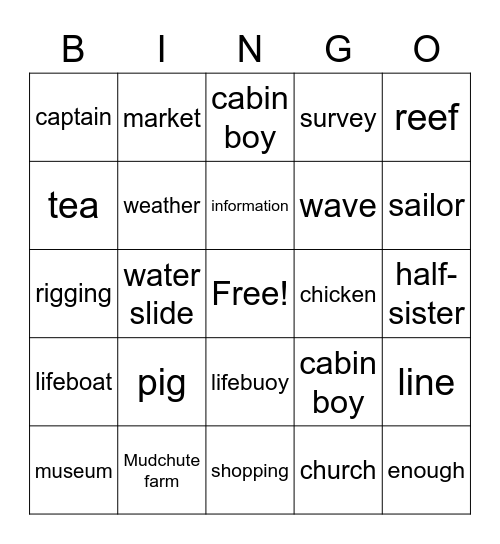 Vocabulary Unit 4 GL1 Bingo Card