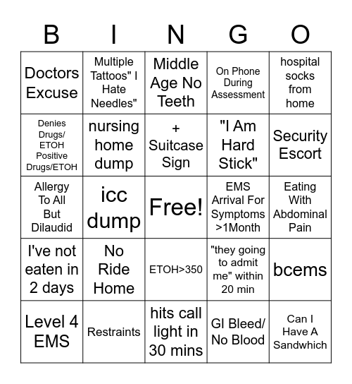 ER Bingo Card