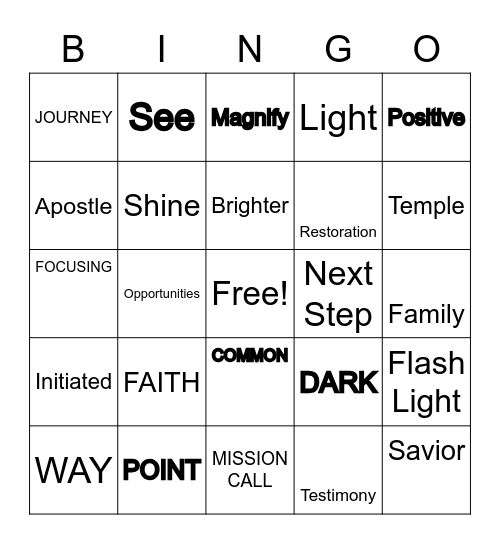 Let Your Light Shine Bingo Card