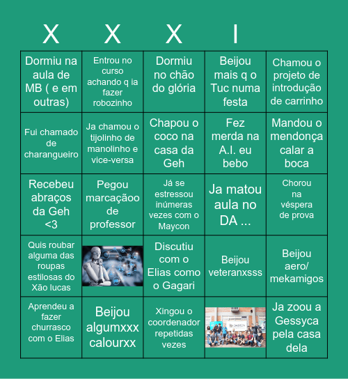 Bingo da XXXI Bingo Card