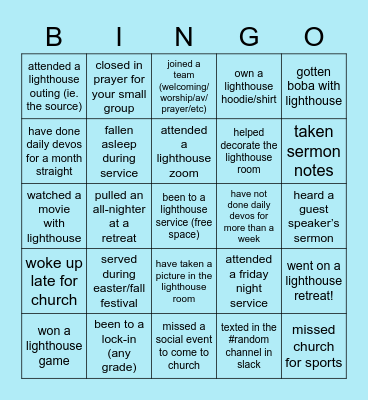 LIGHTHOUSE Bingo Card
