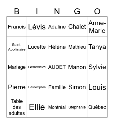 Famille Audet Bingo Card