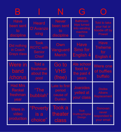 VHS C/O 2020 BINGO Card