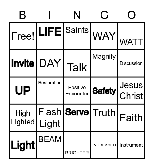Let Your Light Shine Bingo Card