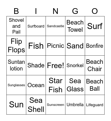 Beach Party Bingo Card