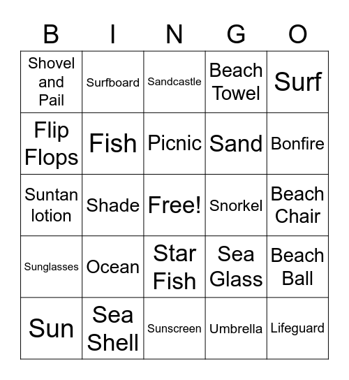 Beach Party Bingo Card