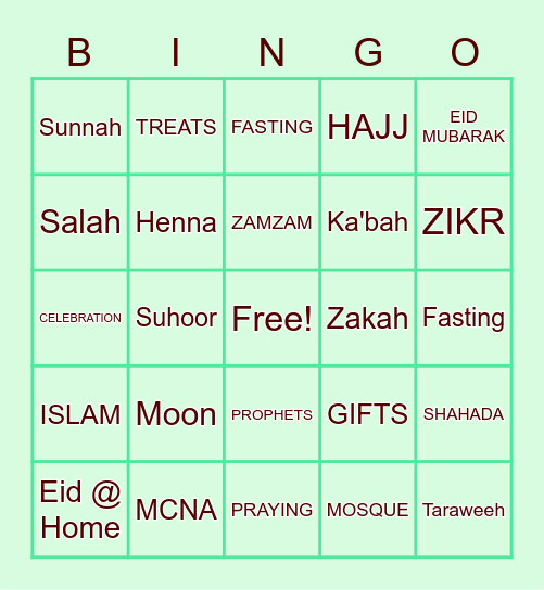 MCNA EID BINGO Card