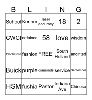 Birthday BLING for Prophetess Arthurine Bingo Card