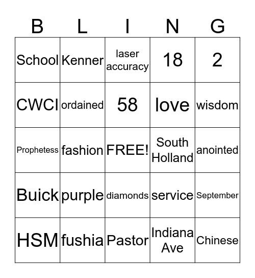 Birthday BLING for Prophetess Arthurine Bingo Card