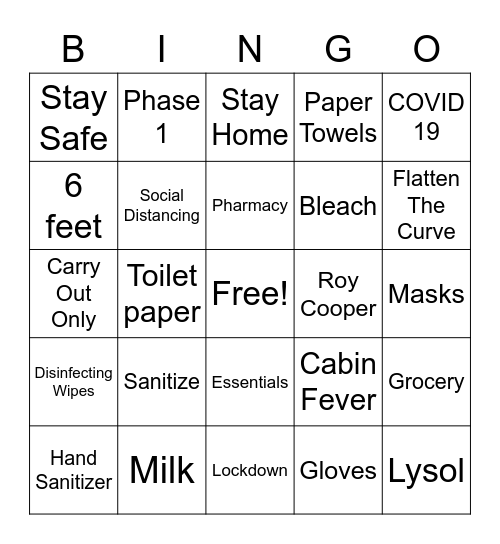 Stay at Home Bingo Card