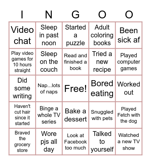 Jaxyn's quarantine life Bingo Card