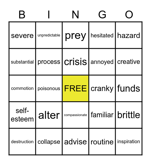 4th grade vocabulary words Bingo Card