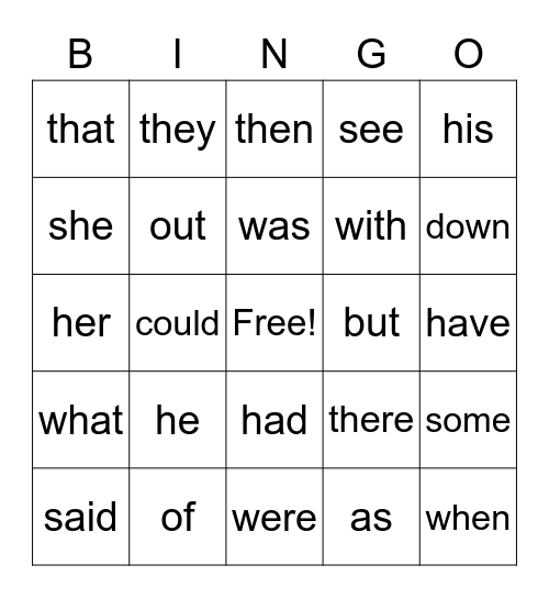 Sight Words 1 & 2 Bingo Card