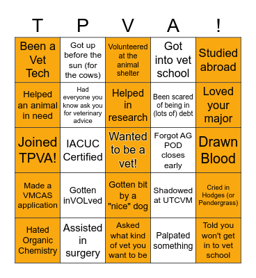 Pre-Veterinary Bingo! Bingo Card