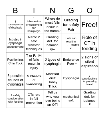 OT's Geriatric BINGO Card