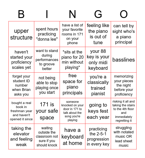 Berklee Piano Bingo Card