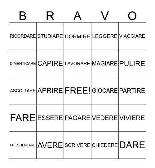 Verbi Bingo Card