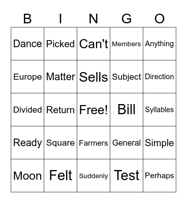 Sight words/fry words the sixth hundred Bingo Card