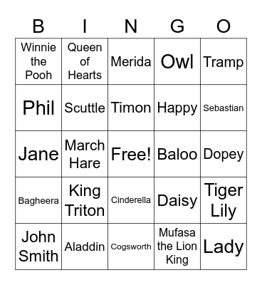 Disney Bingo Card