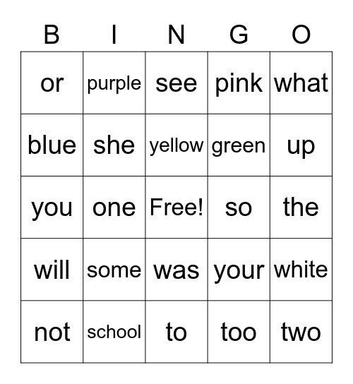 Sight Word Bingo 3 Bingo Card