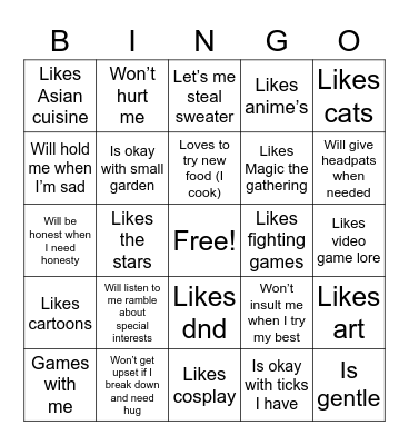 Naria’s dumb bingo Card