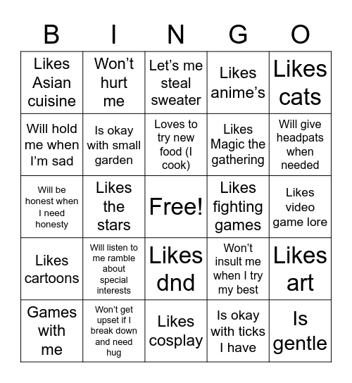 Naria’s dumb bingo Card