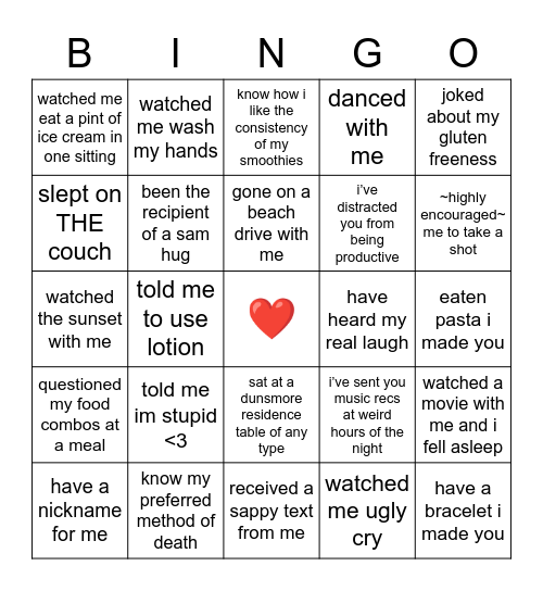 sam bingo Card