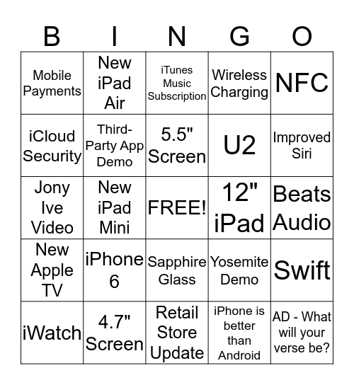 Apple Event Bingo Card