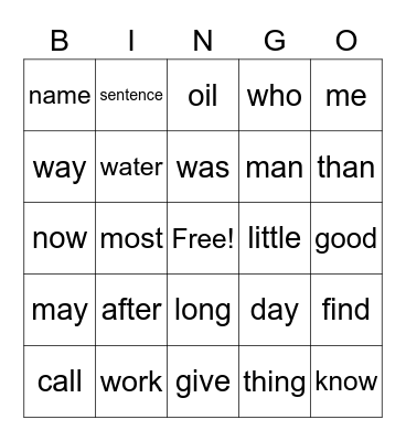 Sight Words 1-50 Bingo Card