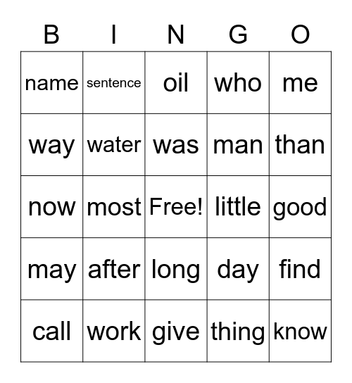 Sight Words 1-50 Bingo Card