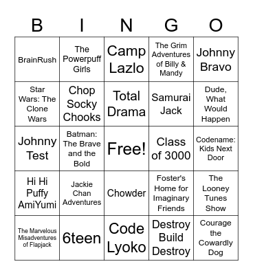 2000's CN Shows Bingo Card
