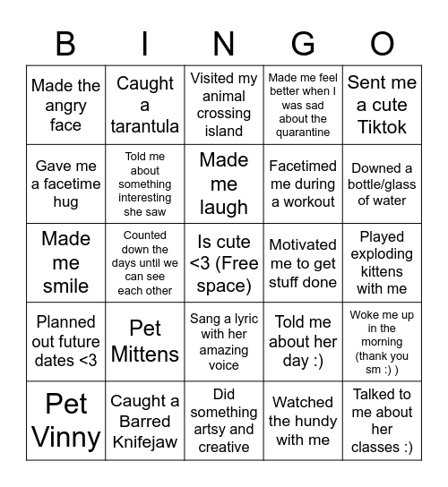 Sam Bingo Card