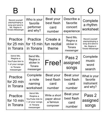 Music Lessons Bingo Card