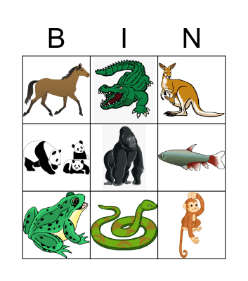 Animal Bingo Card