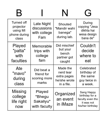 GCET BAJRANGDAL Bingo Card