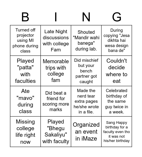 GCET BAJRANGDAL Bingo Card