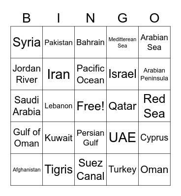 Middle East Bingo Card