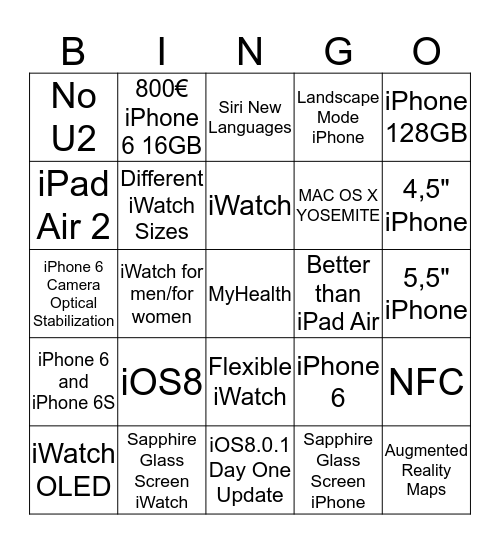 Apple Presentation 09/09 Bingo Card