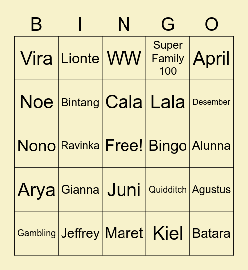 Gianna Bingo Card