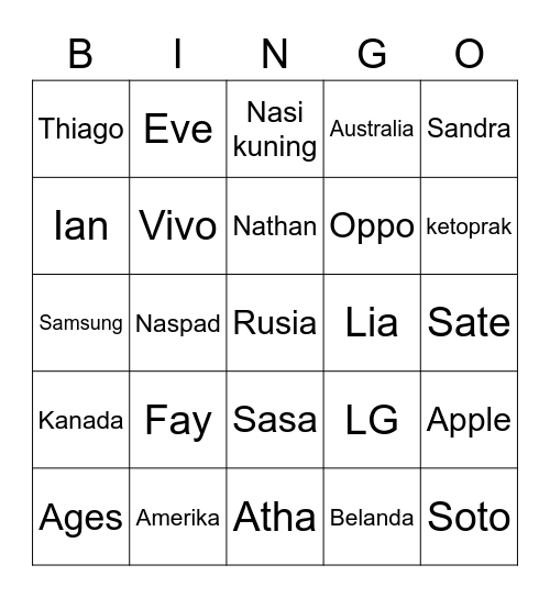 Untitled Bingo Card