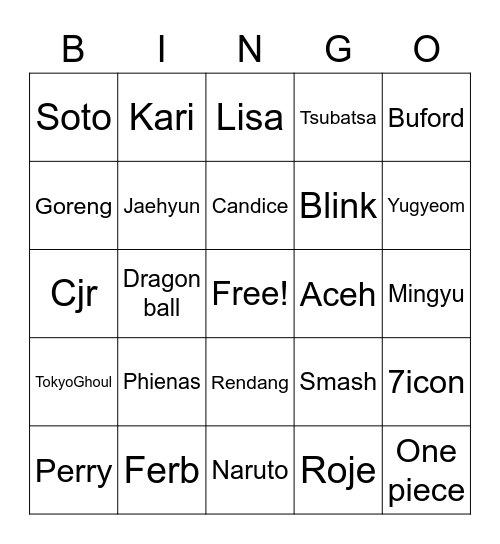 zryujiin Bingo Card