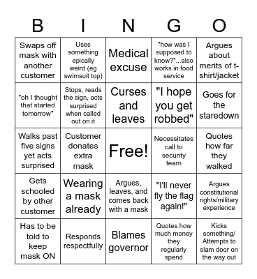 Mandatory Mask Bingo Card
