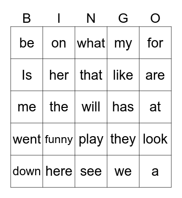 Sight words Bingo Card