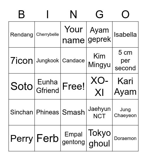 @kitmyohan Bingo Card