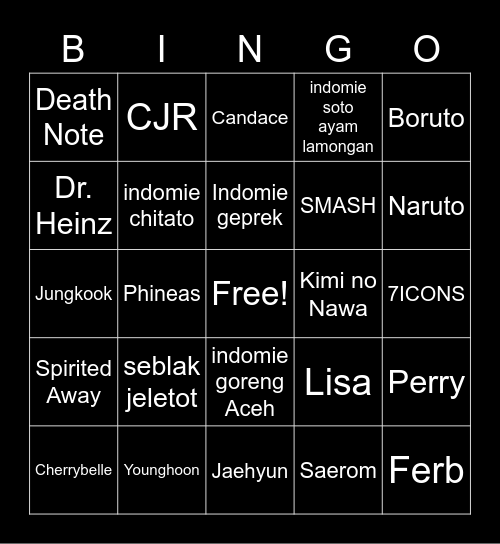 primeily Bingo Card